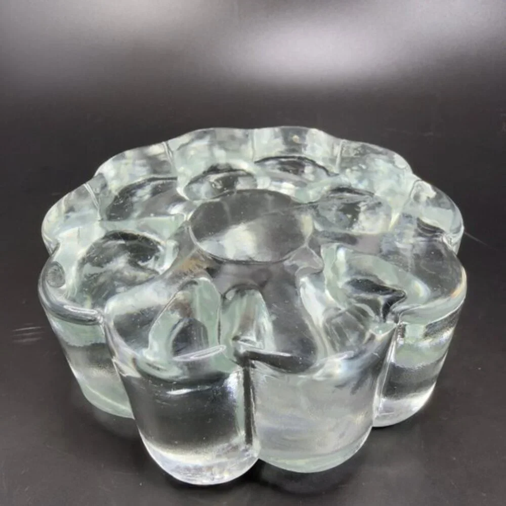 Glas Kunstvoll Gestaltet Heart Design Clear Candle Holder Votive‎ Heavy Germany